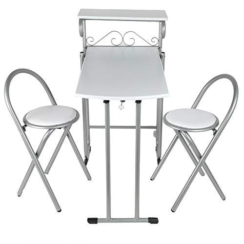 Set di sedie da tavolo 3 pezzi, tavolo da pranzo pieghevole per sala da pranzo, cortile, patio e balcone, con ripiano portaoggetti