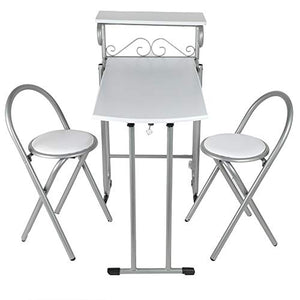 Set di sedie da tavolo 3 pezzi, tavolo da pranzo pieghevole per sala da pranzo, cortile, patio e balcone, con ripiano portaoggetti