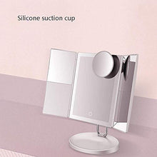 Specchio cosmetico, specchio da trucco illuminato a tre ante, touch screen e specchio ingranditore 3X / 2X / 1X, specchio per il trucco da tavolo con due modalità di alimentazione, specchio cosmetico