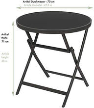 Brubaker Milano Dinette da Giardino - Tavolo in Vetro Rotondo Ø 70 cm - Pieghevole + 2 Seggioloni Pieghevole - Alluminio - Resistente alle Intemperie - Antracite