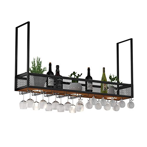 Porta bottiglie da vino Portabottiglie retrò a parete, ripiano portaoggetti in ferro battuto, porta calice capovolto, espositore a sospensione per casa / bar / ristorante, nero ( Size : 120*30*80cm )