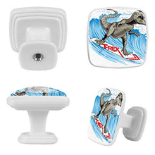 Set di 4 maniglie rotonde per armadio da cucina, credenza, cassettiera, cassettiera, con viti, per cucina, comò, armadietto, bagno, armadio T-REX Dinosaur Surf