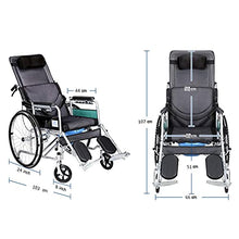 Sedia A Rotelle Completamente Sdraiata da Trasporto Sedia da Viaggio Portatile Pieghevole, Trasporto di Anziani Disabili con Vasino, Poggiatesta Staccabile A