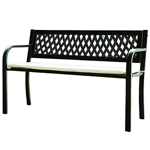Panchina da Terrazza Parco Panca per Tempo Libero da Esterno con Cuscini, Panca da Giardino in Ghisa Resistente Intemperie, Panca da Cortile 2 Posti con Schienale Braccioli, Panchine Portici Prati