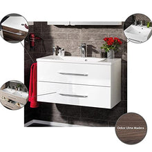 Fackelmann B.Clever - Set di mobili da bagno, 2 pezzi, 120 cm, con lavabo in marmo e armadietto a specchio a LED, colore: Marrone