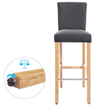 SONGMICS Set di 2 Sgabello da Bar, Sedie da Bar Imbottito con Schienale, Tessuto Simil-Lino, Altezza Sedile 76 cm, Gambe in Legno Massello, con Poggiapiedi Grigio Scuro LDC31GY