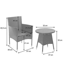 Mendler Salottino polyrattan HWC-G27 tavolino con 2X poltrone Grigio Cuscini Grigi