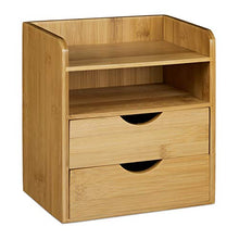Relaxdays Organizer da scrivania HBT: Organizer da scrivania in bambù 19,5x13x21 cm con 2 ripiani rimovibili e scatola portaoggetti per ufficio, naturale