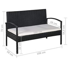 Tidyard 9 PZ Set Divano da Giardino in Mobili Rattan, 2 Divano/1 Poltrone/1 Tavolino con Top in Vetro, Polyrattan, Telaio in Acciaio, Nero e Bianco Crema