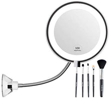 Specchio Ingranditore Trucco Con Luci Luce Led Make Up Specchio Per Trucco Makeup Con Ingrandimento 10 X E Luce Led, Specchio Cosmetico Giunto Sferico Orientabile E Ventosa, Collo di Cigno