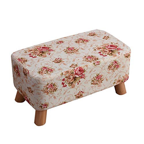 Mobili per la casa e Giardino Sgabello Imbottito con poggiapiedi in Legno massello Sgabello Imbottito con poggiapiedi sfoderabile - 56x28x26cm Ottomani da Cucina