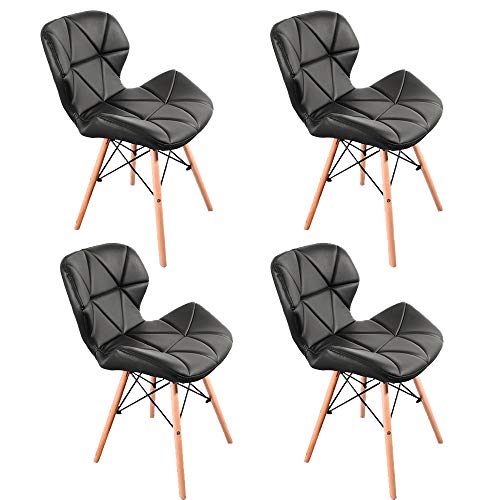 Luckeu - Set di 4 sedie da pranzo in pelle, stile retrò, con gambe in legno, comode sedie per soggiorno, sala da pranzo, camera da letto, cucina, salotto, ristoranti, casa
