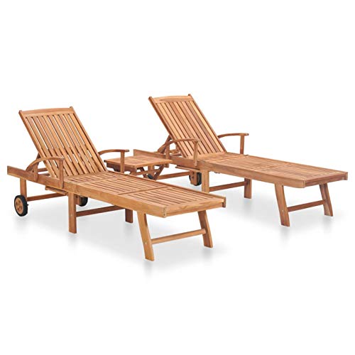 Tidyard 2 pz Lettini Prendisole Reclinabili con Tavolino Pieghevole in Legno Massello di Teak,Lettino da Sole Reclinabile in Legno,Sdraio da Giardino Reclinabile in Legno