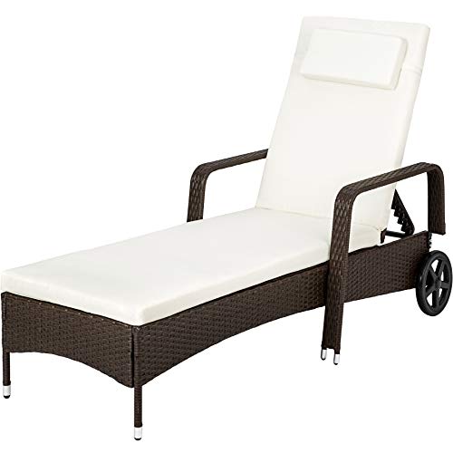 TecTake Lettino Poly Rattan ARREDO Esterno Giardino Sdraio Prendisole Divano Sedia Marrone - Disponibile in Diversi Colori - (Antico | No. 402112)