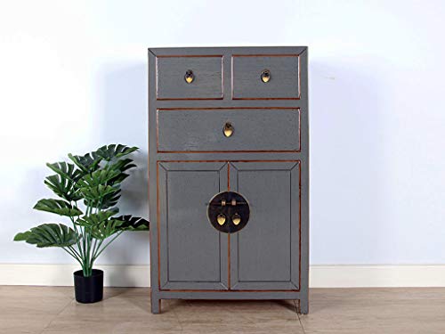 Yajutang - Cassettiera cinese con 3 cassetti, 2 ante, colore: grigio