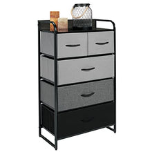 mDesign Elegante cassettiera moderna con 3 cassetti grandi e 2 piccoli – Comò in metallo, legno MDF e tessuto – Capiente canterano ideale per qualunque stanza della casa – multicolore/grigio/nero