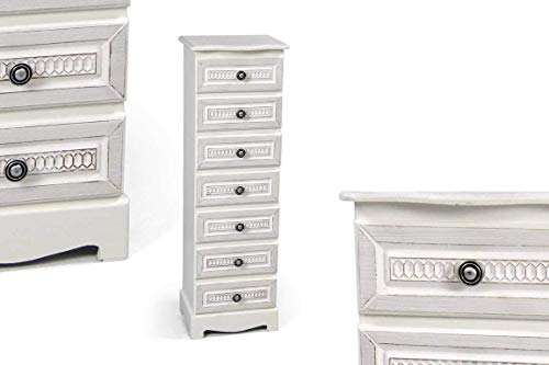 GICOS IMPORT EXPORT SRL Mobile cassettiera in Legno Colore Bianco Elegant 7 cassetti Maniglie in Metallo 29 * 23 * 89 cm Arredamento casa schabby Chic Tod 801136