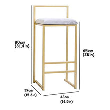 WRJY 65cm (25 '') Sgabello da Bar Bancone da Cucina per la Colazione Sedia da Bar Gamba in Metallo Color Oro Sgabello Alto Sedia da Cucina Seduta in Velluto Sedia da Pranzo con schienal