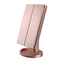 PULLEY Specchio da trucco con luci, triplo specchio illuminato, con ingrandimento 1X/3X/2X, rotazione di 180°, specchio di bellezza portatile illuminato (oro rosa