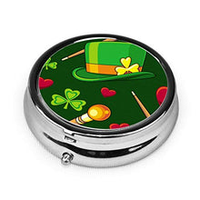 Happy St Patrick's Day! Contenitore rotondo per pillole a 3 scomparti, in metallo, per medicina e vitamine, per viaggi all'aperto