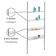 WENKO Scaffale telescopico Ellera - 2 aste di supporto allungabili, 2 ripiani, 2 cestelli, cromo, Acciaio, 71 x 65-285 x 20 cm, Cromo