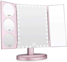 LBWARMB Trucco Specchio con luci Rosa a LED Make up Specchio Desktop Tri-Fold HD Beauty Trucco Specchio Pieghevole con Funzione di Memoria dimmerabile tattile Specchio cosmetico