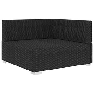 Tidyard Poltrona Modulare ad Angolo con Cuscini in Polyrattan Nero 70 x 70 x 52,5 cm