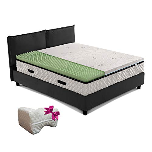 Topper materasso, sopramaterasso memory TRASPIRANTE a zone differenziate, Alto 6 cm, tessuto ARGENTO anallergico antimicrobico sfoderabile, CUSCINO IN REGALO - AIR MEMO GREEN piazza e mezza 120x190