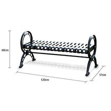 Panca da giardino per il tempo libero all'aperto, Panchina da parco a 2-3 posti con bracciolo circolare, Banchi decorativi per portico con struttura in acciaio robusto , seduta in metallo nero