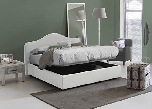 Talamo Italia Letto contenitore Matrimoniale Claudia, Made in Italy, Letto con rivestimento in tessuto, Apertura frontale, adatto per materasso 160x190 cm, Bianco