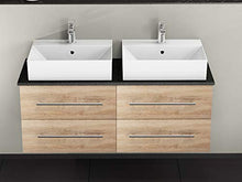 Flex Mobile da bagno 120 cm con 4 estensioni, lavabo in ceramica rettangolare, piastra di supporto in granito, rovere oro