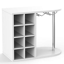BAKAJI Scaffale Cantinetta Bottiglie Vino Liquori da Parete o Tavolo, Struttura in Legno Cantina con 2 Ripiani 8 Posti Portabottiglie e Rastrelliera Porta Calici in Metallo 42x52x28 cm (Bianco)