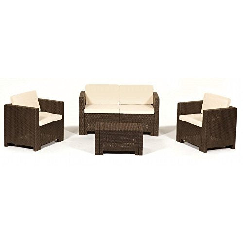 Salotto da Giardino Set 2 Posti Marrone con Cuscini Intreccio in Rattan Sintetico per Esterno