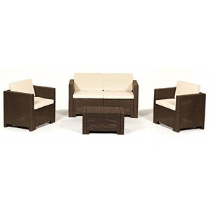 Salotto da Giardino Set 2 Posti Marrone con Cuscini Intreccio in Rattan Sintetico per Esterno