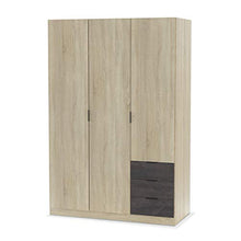 Habitdesign LC0323F – Armadio a tre ante e tre cassetti, dimensioni: 121 cm (L) x 180 cm (A) x 52 cm (P) (rovere canadese - ossido)