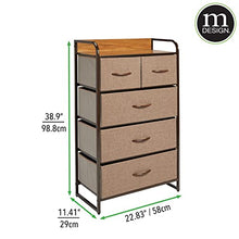mDesign Elegante cassettiera con 3 cassetti grandi e 2 piccoli – Capiente canterano ideale per qualunque stanza della casa – Comò in metallo, legno MDF e tessuto – marrone chiaro