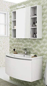 Mobile da bagno con lavabo e specchio contenitore,Misura: L.91 P.36/46 cm Finitura: Bianco Larix Top: Top lavabo in resina - 100% made in Italy