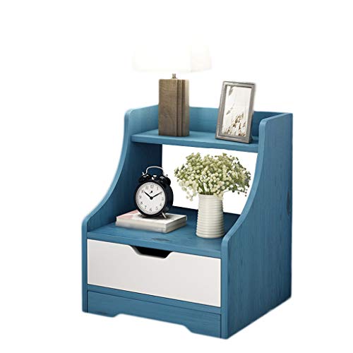 Comodino Cassetto Solidi Domestici Assemblaggio del Legno con ripiano Locker Arrotondato Bordo del Piede Solid Camera Soggiorno Corridoio 37X30X43cm FANJIANI (Color : Blue)