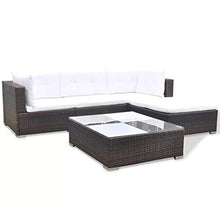 GOTOTOP Set Divani da Giardino Polyrattan Marrone | 2 divani angolare + 1 Divano Centrale + 1 ottomano + 1 tavolino da tè + 4 Cuscini da Seduta + 5 Cuscini da Schienale