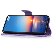 Saceebe Compatibile con Xiaomi 9 SE Custodia pelle Cover a libro Portafoglio Flip Case [Custodia in pelle goffrata con fiori e farfalle con cordino] anteriore e posteriore Bumper Case,viola chiaro