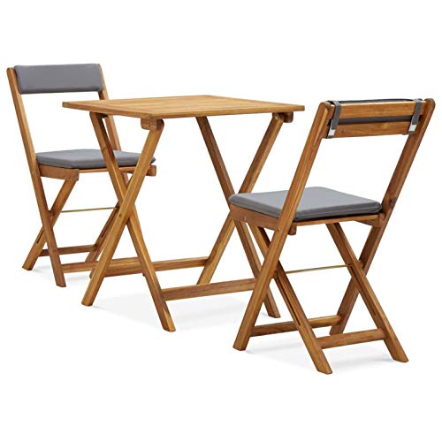 Tidyard Set da Bistrot 3 pz Pieghevole con Cuscini Massello di Acacia,Set Bistrot,Set da Bistrot per Patio,Utilizzato in Giardini, Cortili, Terrazze, Soggiorni