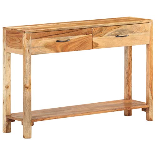 Tidyard Credenza Consolle Rustica con 2 Cassetti e Ripiano in Legno Massello di Acacia 110x30x75,Tavolo Consolle Rustico con 2 Cassetti e 1 Ripiano,Credenza con Cassetti,Credenza per Ingresso
