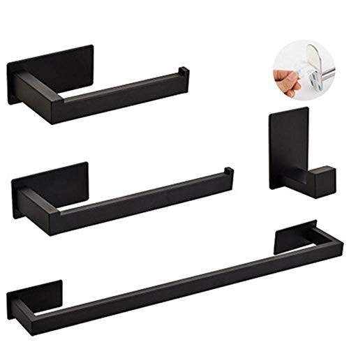 FuAo 4 Pezzi Bagno Accessorio Impostare 304 Acciaio Inox Supporto di Carta Igienica Portasciugamani Accappatoio Anello Asciugamano Montaggio a Parete, Adesivo/Senza Foratura/Nero Opaco#1