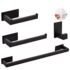 FuAo 4 Pezzi Bagno Accessorio Impostare 304 Acciaio Inox Supporto di Carta Igienica Portasciugamani Accappatoio Anello Asciugamano Montaggio a Parete, Adesivo/Senza Foratura/Nero Opaco#1