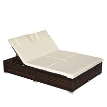 Outsunny Sdraio da Giardino Doppia con Tettuccio e Schienale 5 Reclinazioni, Lettino Prendisole in Rattan PE 196x137x36.5cm Bianco Crema