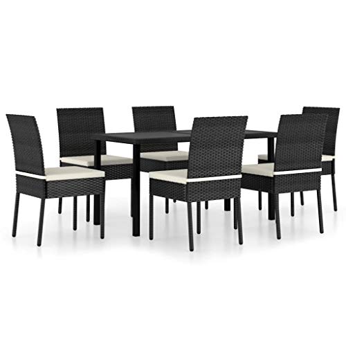 FAMIROSA Set da Pranzo da Giardino 7 pz in Polyrattan Nero-5696