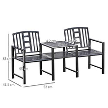 Outsunny Panchina da Giardino Moderna 2 Posti con Tavolino e Foro per Ombrellone Arredamento da Esterno 165x52x83cm Nero