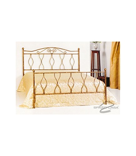 Spazio Casa Letto in Ferro Battuto Carolina - Oro, Matrimoniale (Rete 160x190)