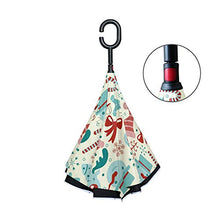 LENNEL Doppio Strato Antivento Design con Strisce Riflettenti di Sicurezza Notturna Stuff Natale Pupazzo di Neve Cervi Modello Reverse Pieghevole Inverti Ombrelli A Forma di C Maniglia
