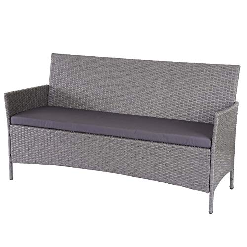 Mendler Serie Halden per l'esterno Divano Sofa 3 posti polyrattan Grigio con Cuscino Antracite
